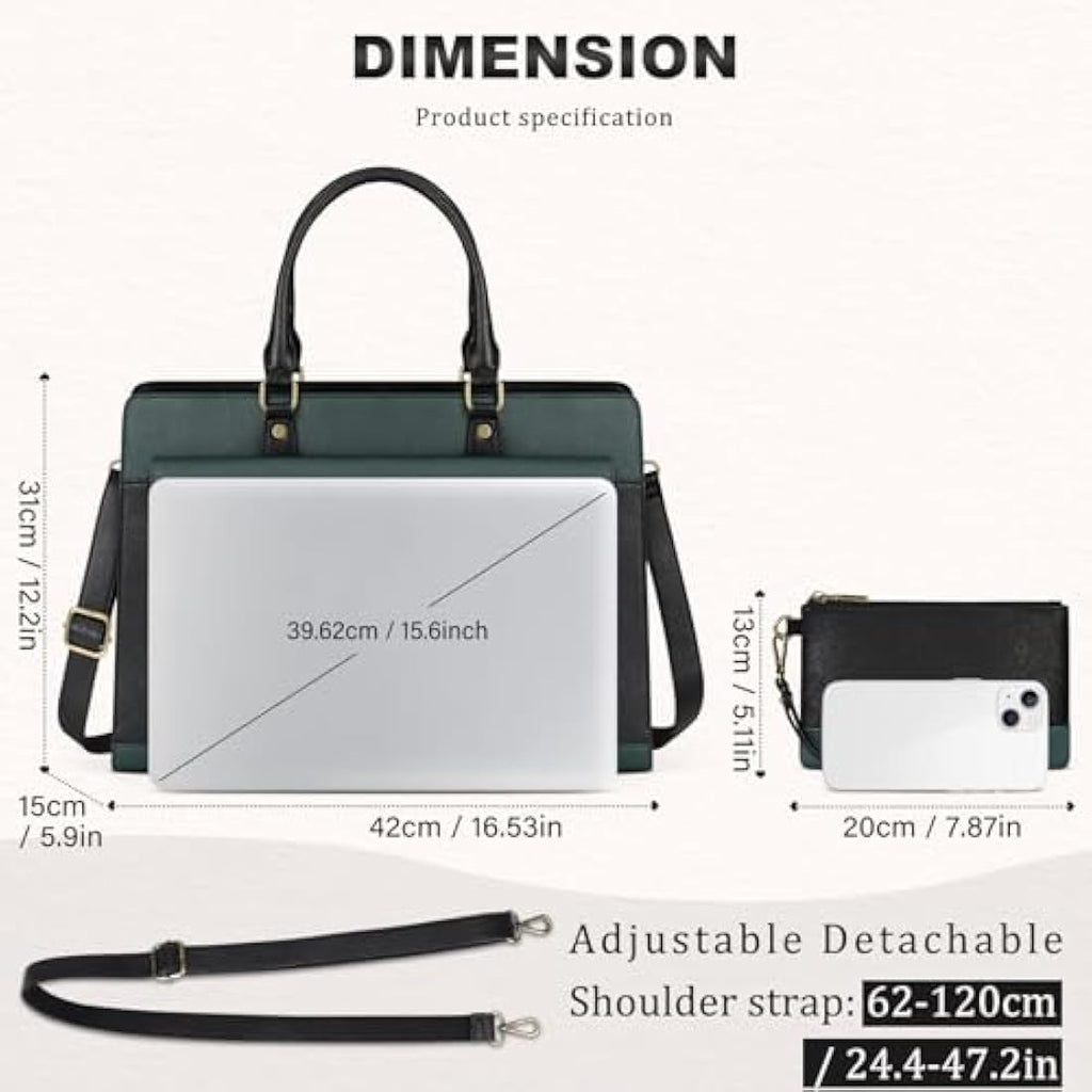15.6 Inch Laptop Tote Bag | PU Leather Work Handbag - Green