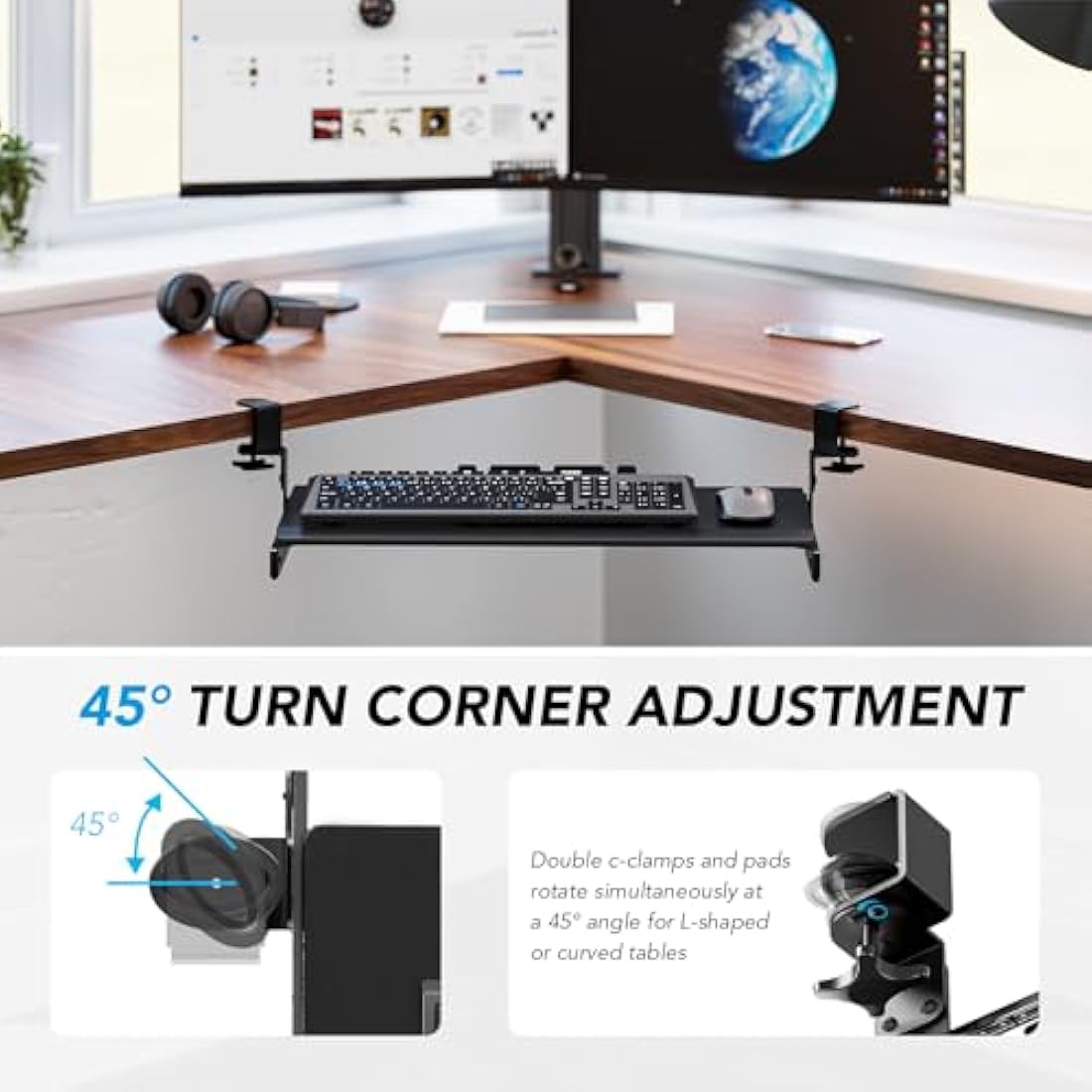 Under Desk Keyboard Tray | Sturdy C-Clamp Mount - Black
