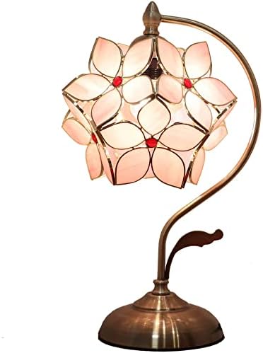 Bieye Tiffany Style Pink Stained Glass Flower Petal Table Lamp | 8"