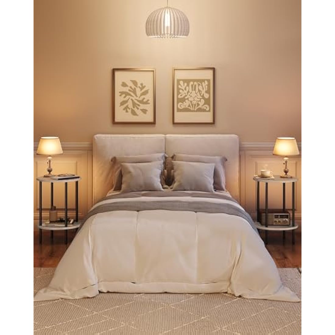 CHOEZON 2-Tier Round Side Table | Industrial Greige End Table Nightstand