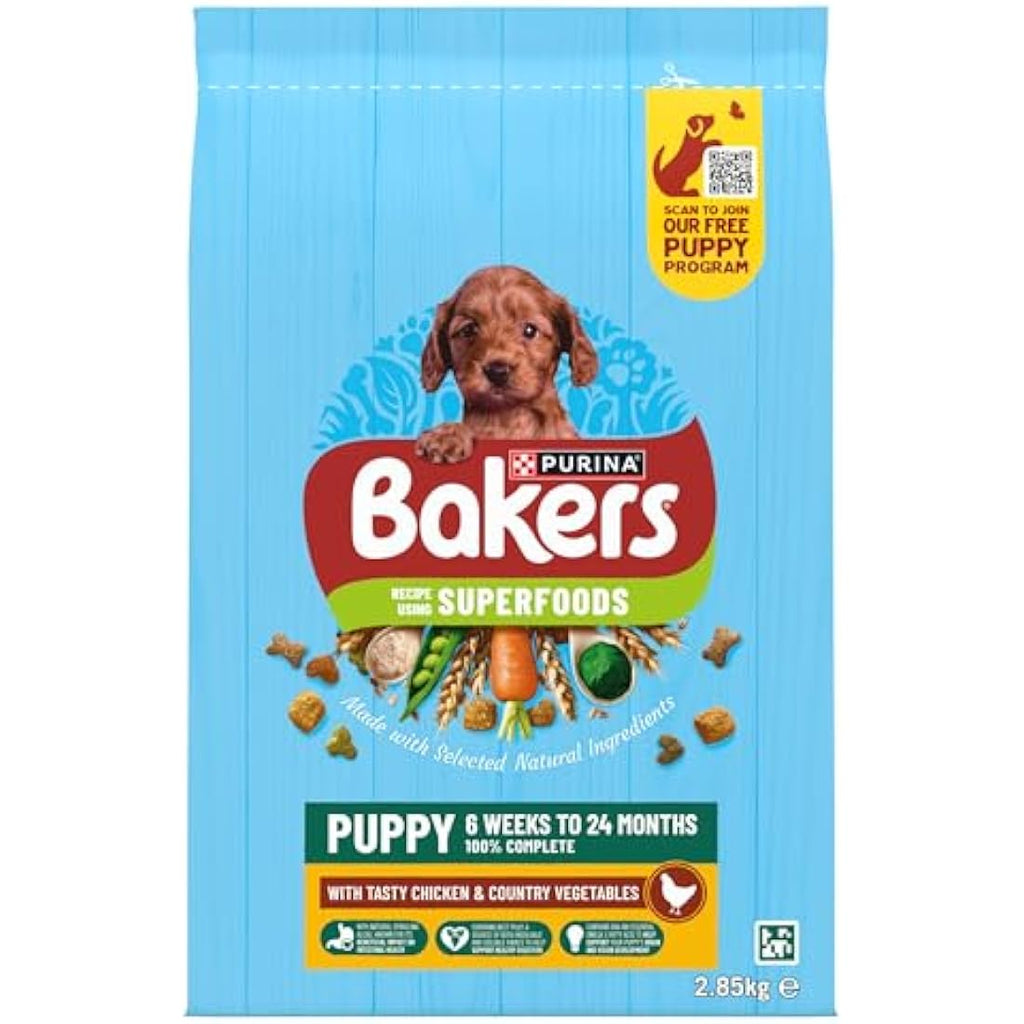 Bakers Puppy Dry Dog Food Chicken and Veg - 2.85kg (Pack of 4)