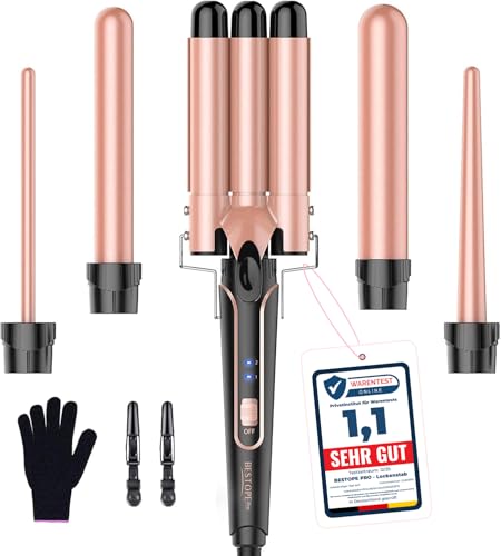 BESTOPE PRO 5-in-1 Ceramic Hair Curler and Beach Waver Wand Set