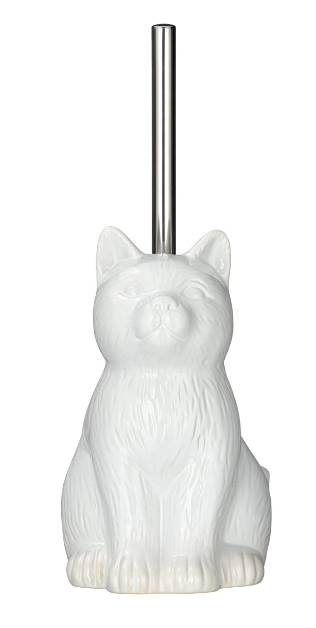 WENKO Cat Toilet Brush Holder – White Ceramic Novelty Bathroom Decor