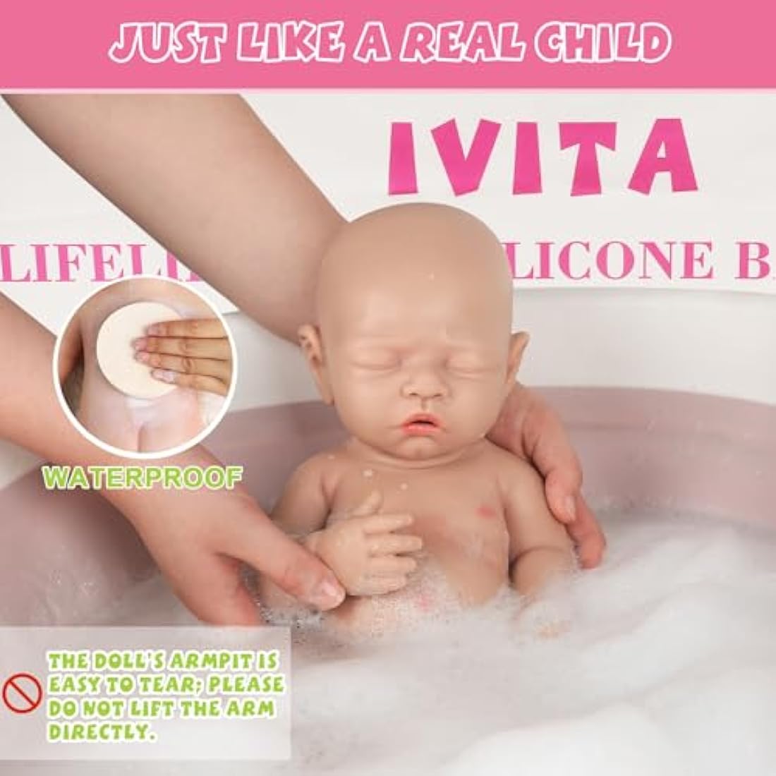 IVITA 14-Inch Full Body Silicone Reborn Baby Doll - Realistic Girl