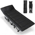 Heavy-Duty Camping Cot with Cushion and Pillow – Black