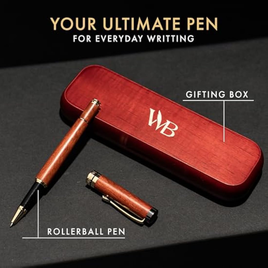 Wordsworth and Black Bamboo Rollerball Pen – Luxury Rosewood & Gold