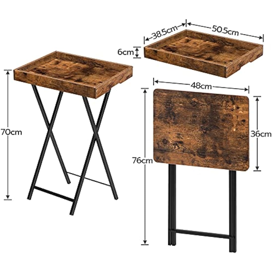 HOOBRO Folding TV Tray Table | Rustic Brown Side Table with Serving Tray
