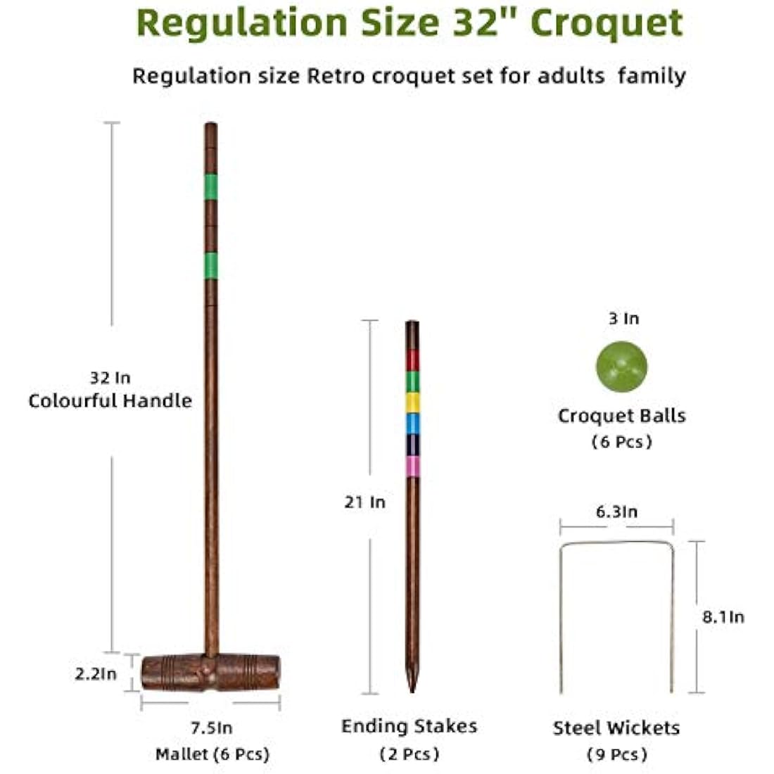 Pointyard 32" Six Player Croquet Set – Premium Rubber Wood Lawn Game