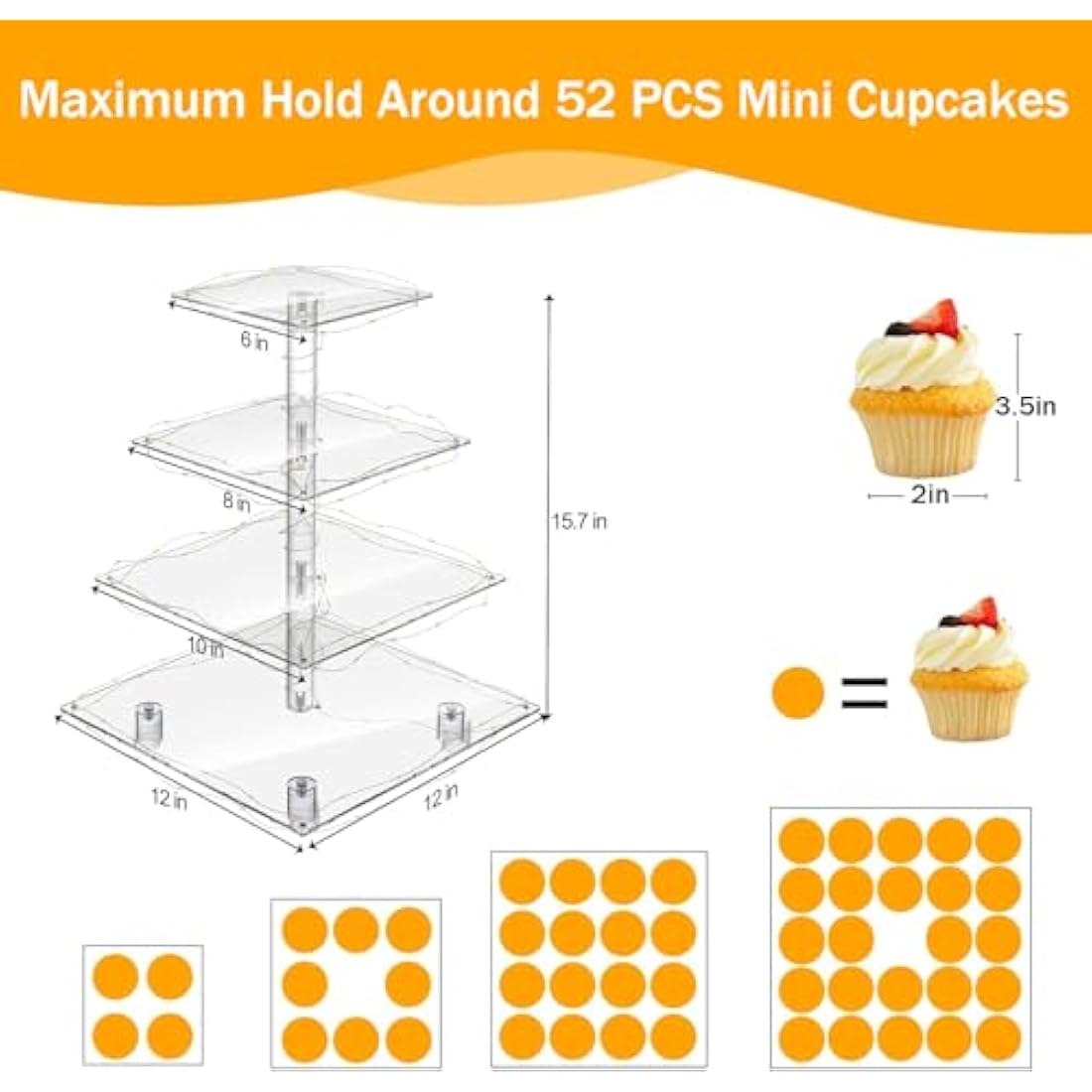 Jolof Store 4 Tier Acrylic Cupcake Stand with LED Light - 52 Cupcake Tower