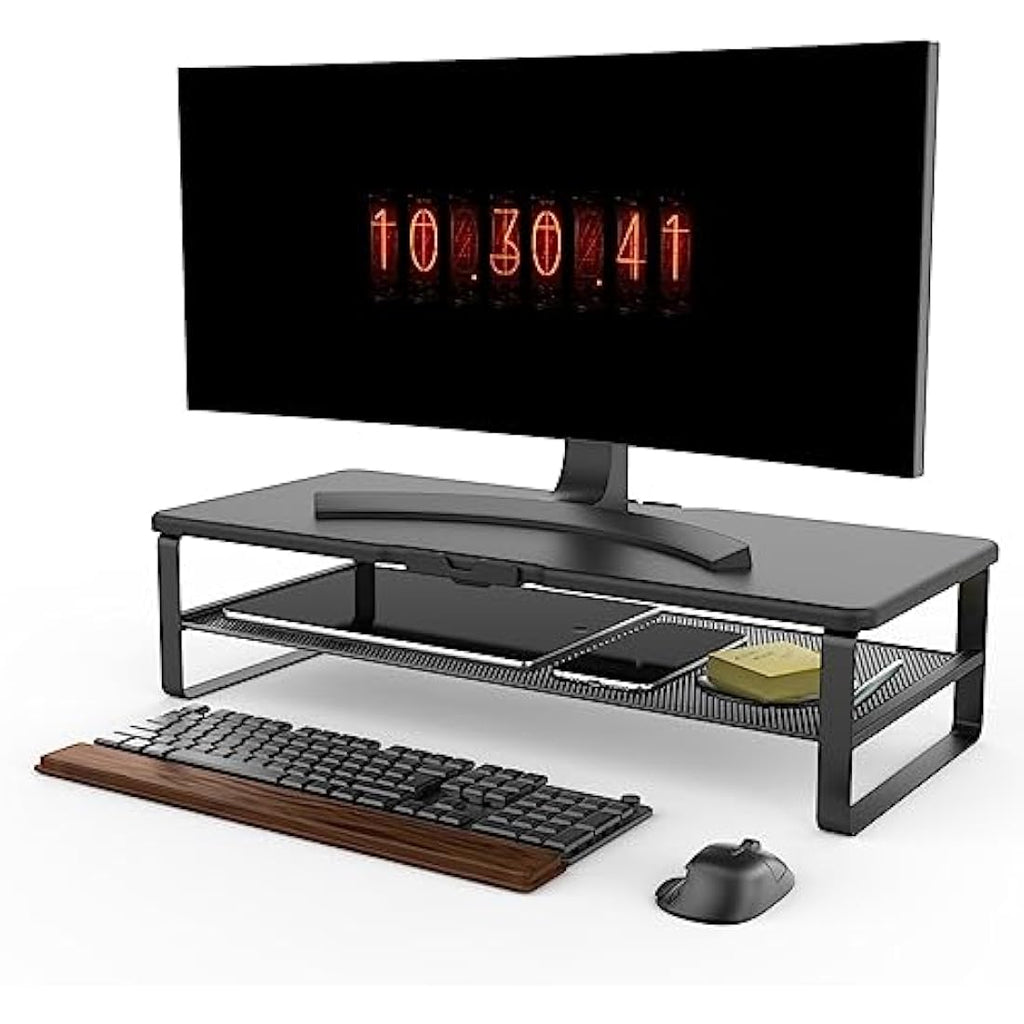 Doowiit 2-Tier Monitor Stand Riser with Drawer and Cable Management - Black