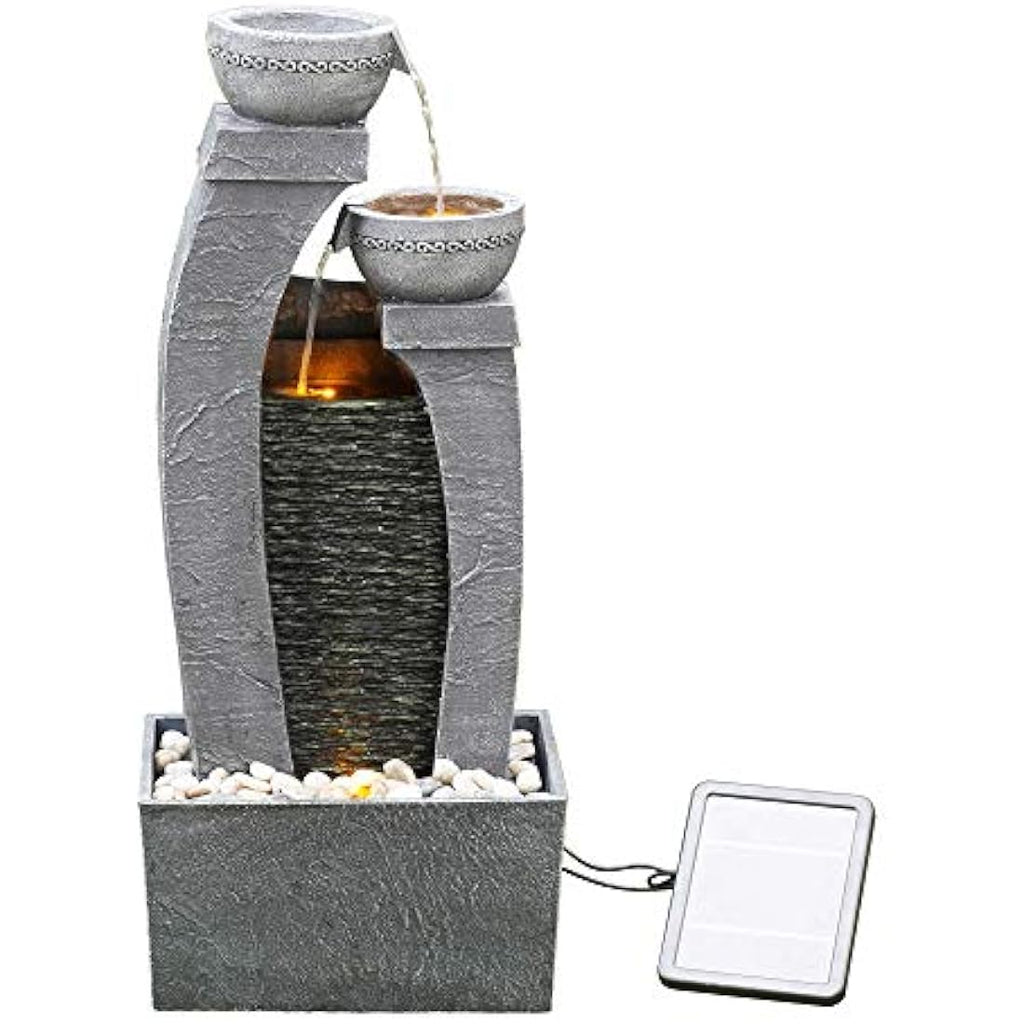 Teamson Home Solar Water Fountain – 3-Tier Grey Polyresin Garden Feature