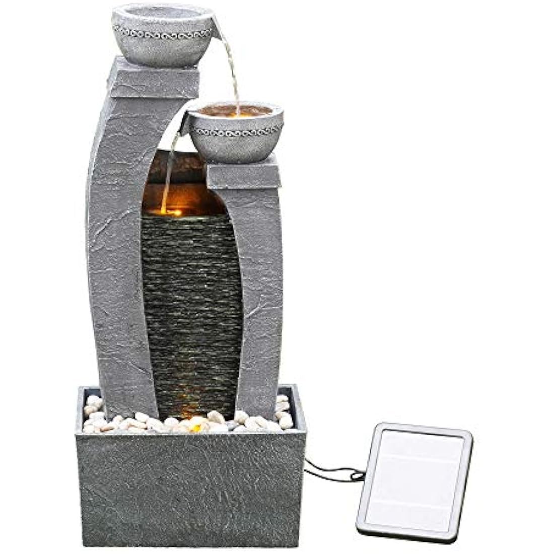 Teamson Home Solar Water Fountain – 3-Tier Grey Polyresin Garden Feature