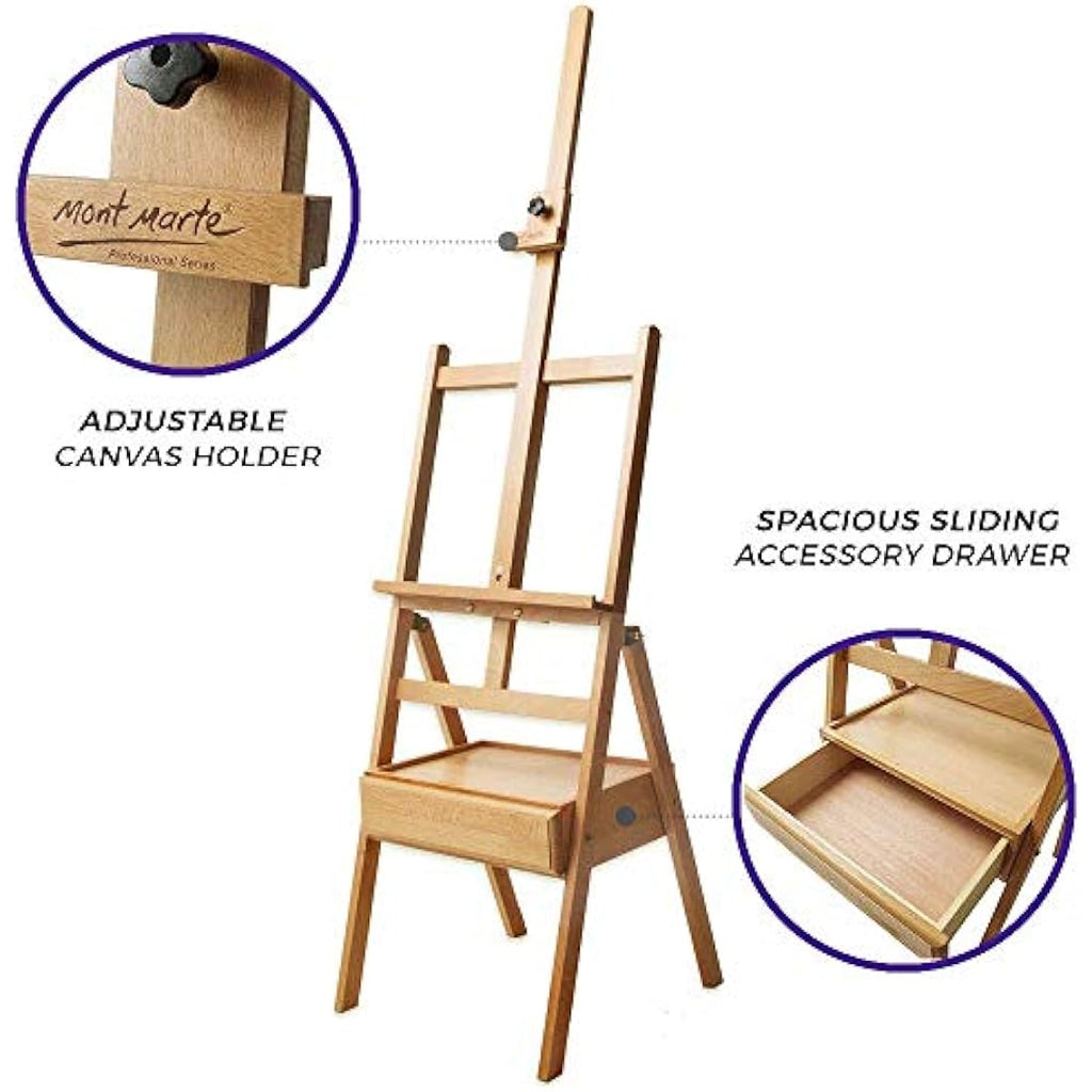 Mont Marte Beech Wood Box Floor Easel – Adjustable Studio Painting Stand