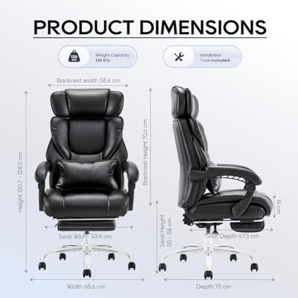 COLAMY Executive Office Chair – Ergonomic Bonded Leather Recliner with Footrest