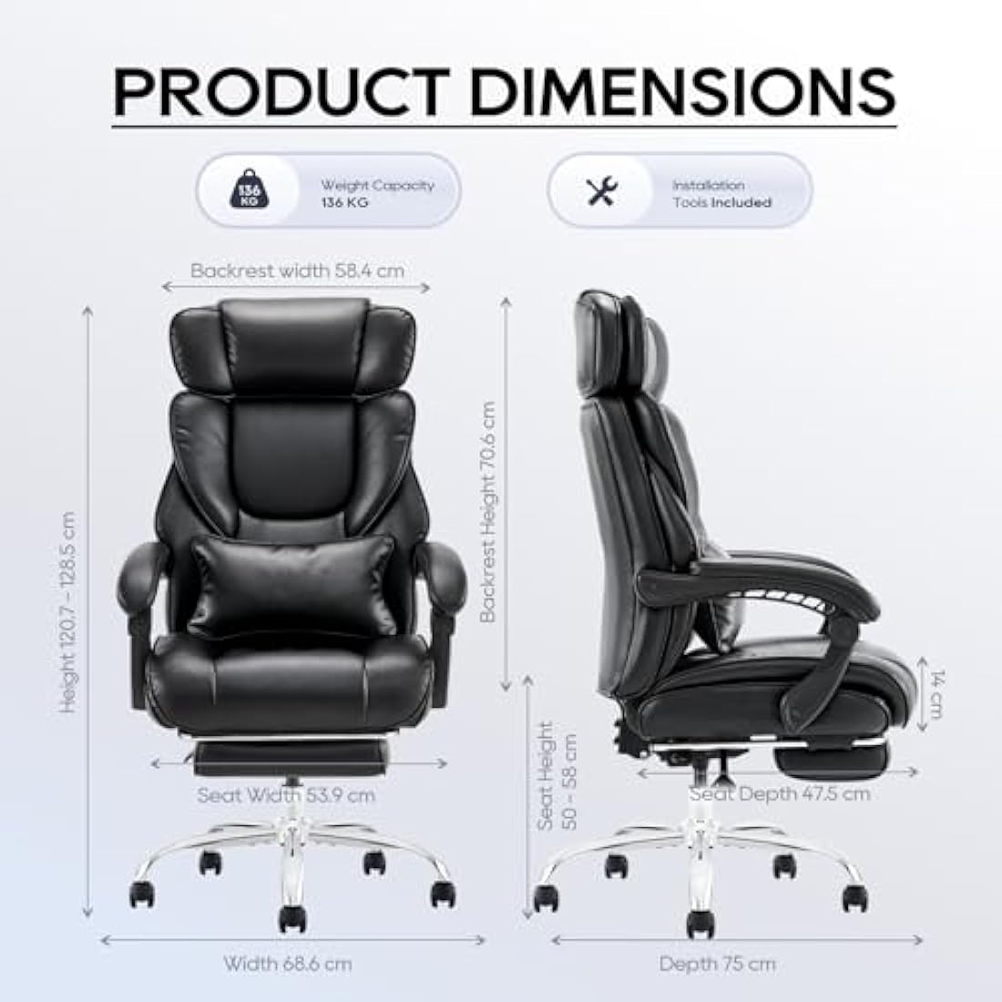 COLAMY Executive Office Chair – Ergonomic Bonded Leather Recliner with Footrest