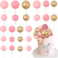 Gyufise 30Pcs Pink Gold Ball Cake Toppers – Foam Balloon Cupcake Decor