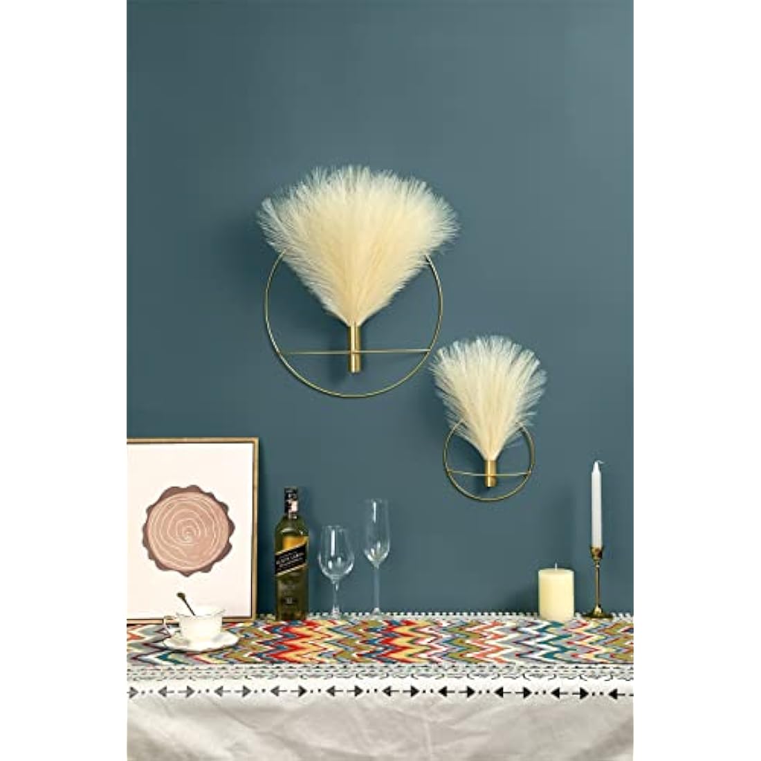 Pretty Jolly Metal Ring Wall Vase with Artificial Pampas Grass - 2 Pack