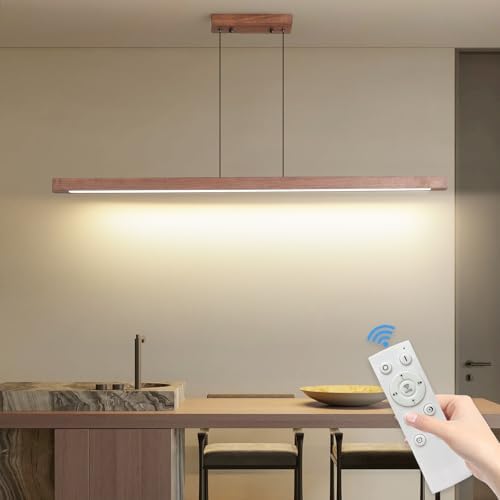 Walnut Wood Linear Pendant Light | 100cm Dimmable LED Chandelier