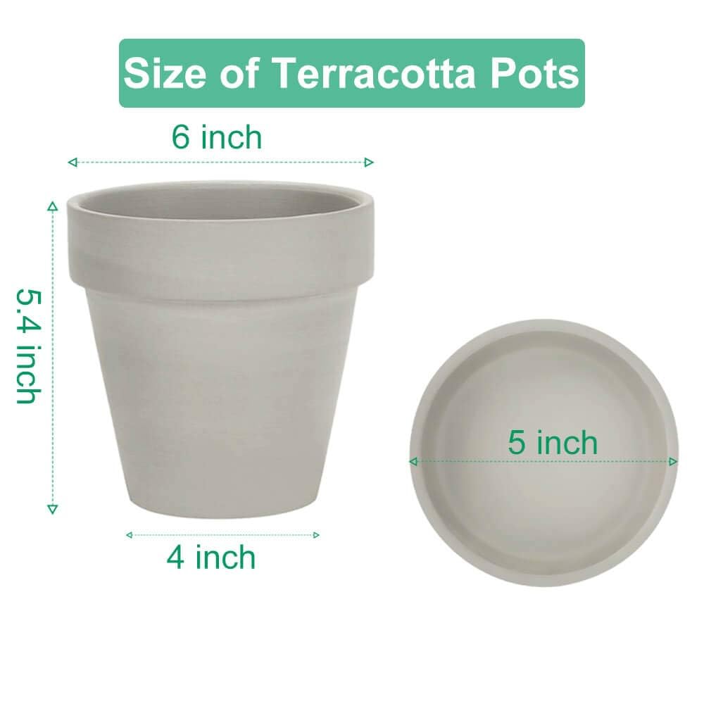 Vensovo Gray Terracotta Pots with Saucers - 4 Pack 15CM Clay Planters
