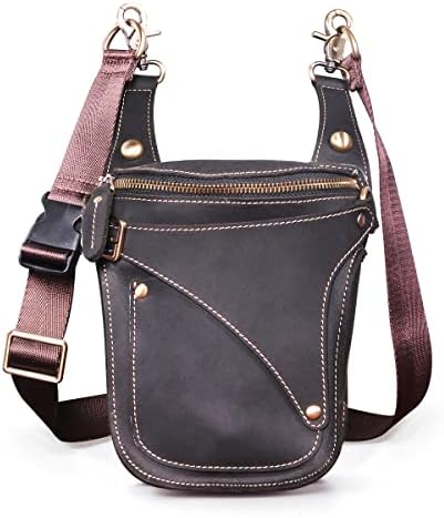 Le'aokuu Mens Genuine Leather Motorcycle Drop Leg Bag | Waist Pack