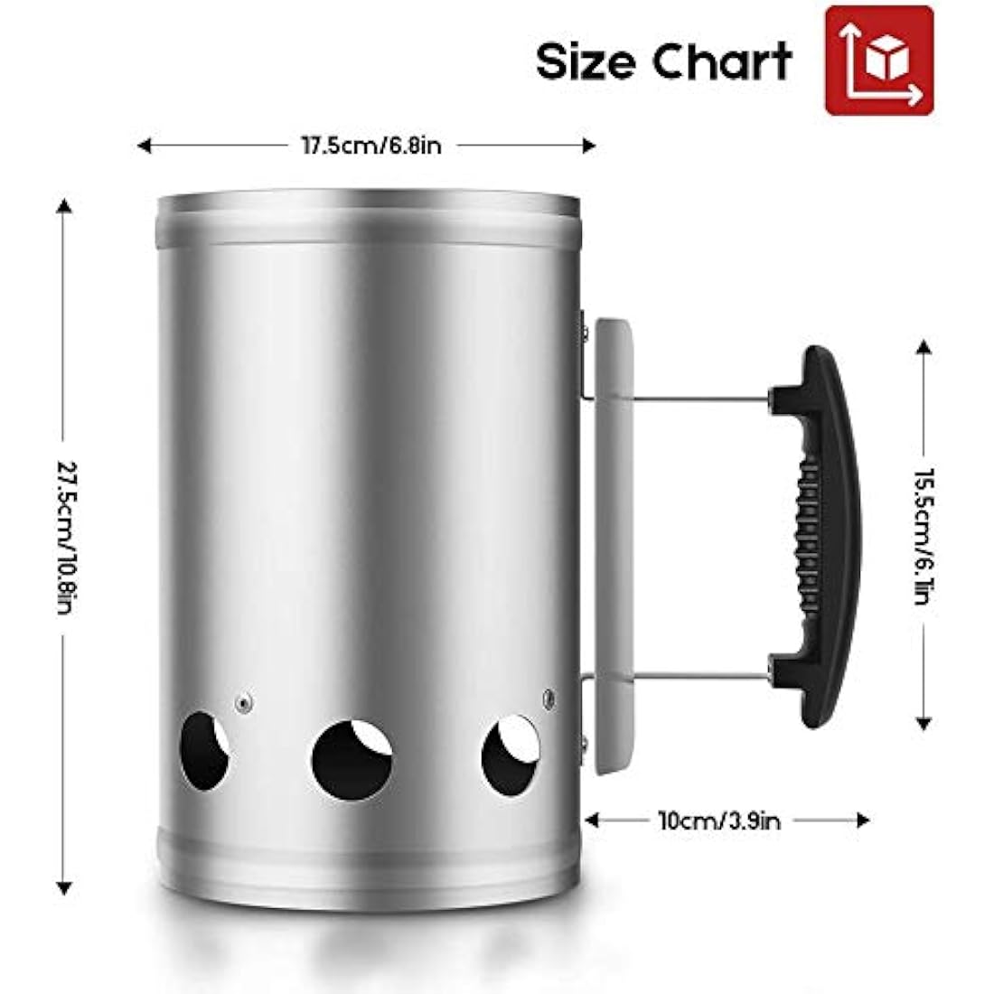 BEAU JARDIN Charcoal Chimney Starter - Galvanized Steel BBQ Lighter