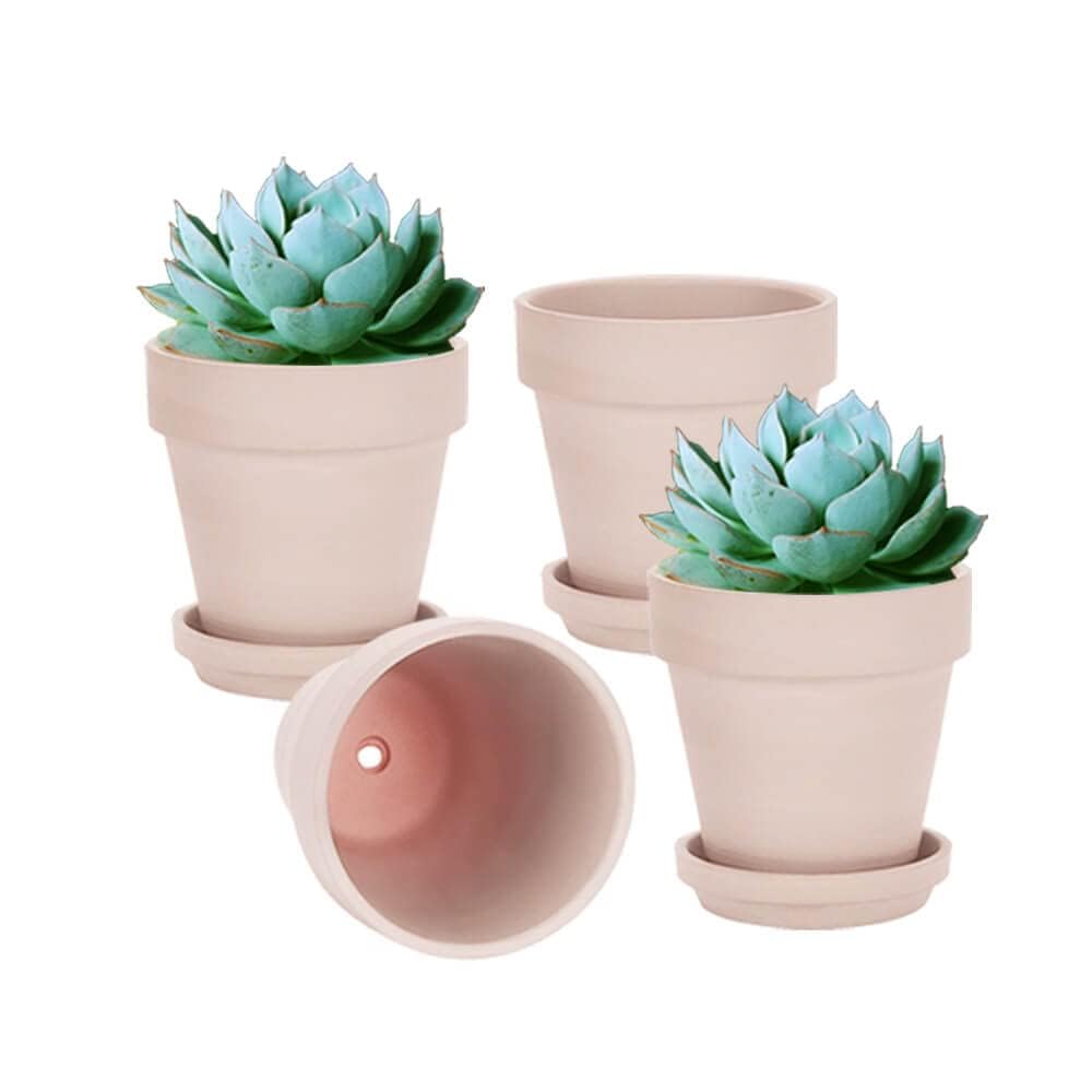 vensovo 15CM Pink Terracotta Pots with Saucers - 4 Pack Clay Planters