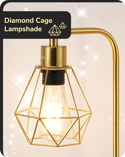 EDISHINE Dimmable Bedside Lamps Set of 2 | Gold Industrial Touch Lamps