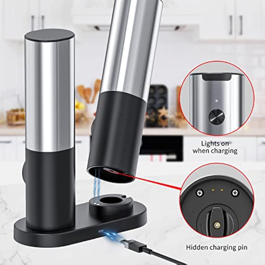 CIRCLE JOY Electric Pepper Grinder Set – USB Rechargeable Stainless Steel