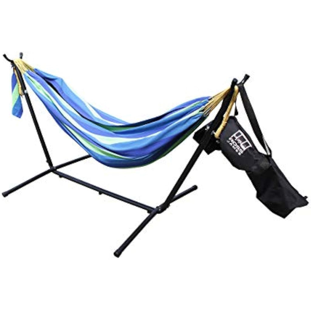 Ross James Double Cotton Hammock with Heavy Duty Metal Stand – Blue