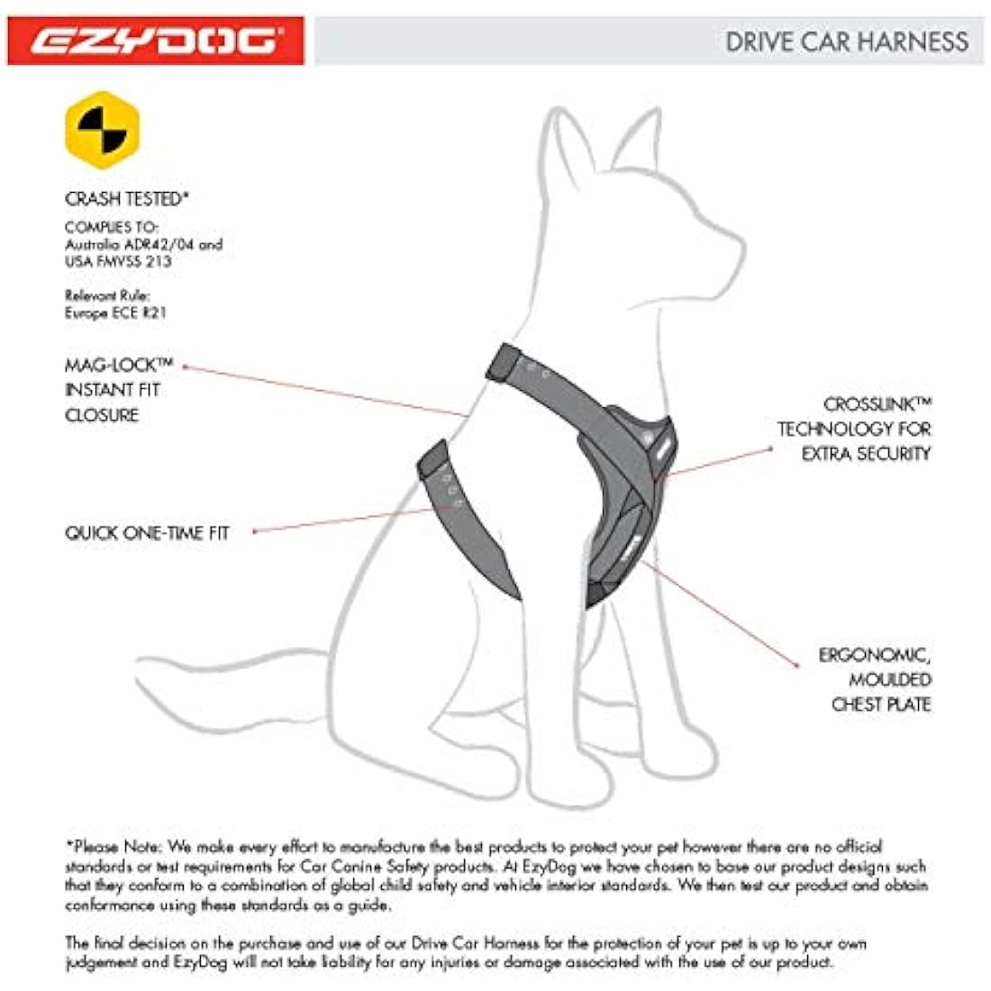 EzyDog Drive Harness – Crash Tested Dog Car Safety Harness, Medium