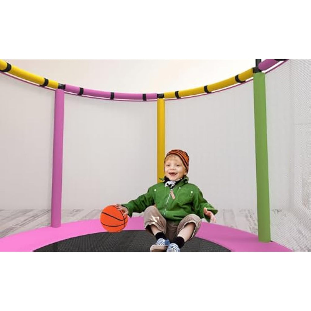 Kids Trampoline with Basketball Hoop, Swing & Pull Rings