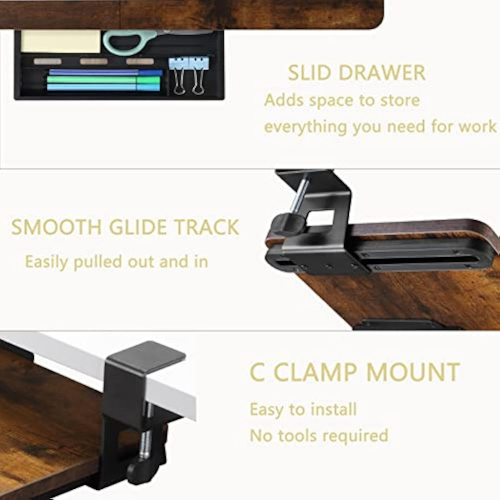 ETHU Ergonomic Under Desk Keyboard Tray | Large Aluminum Pull-out – Walnut