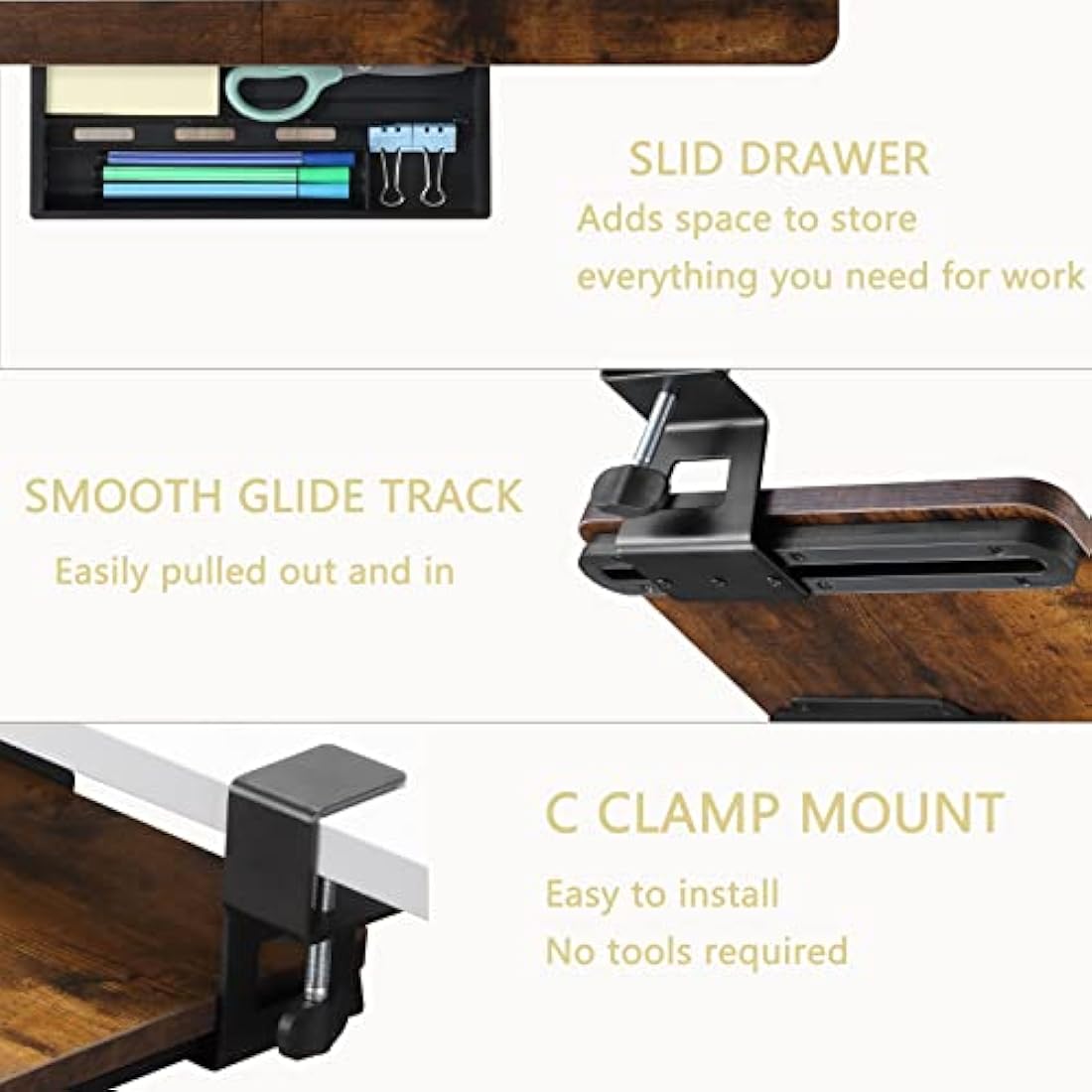 ETHU Ergonomic Under Desk Keyboard Tray | Large Aluminum Pull-out – Walnut