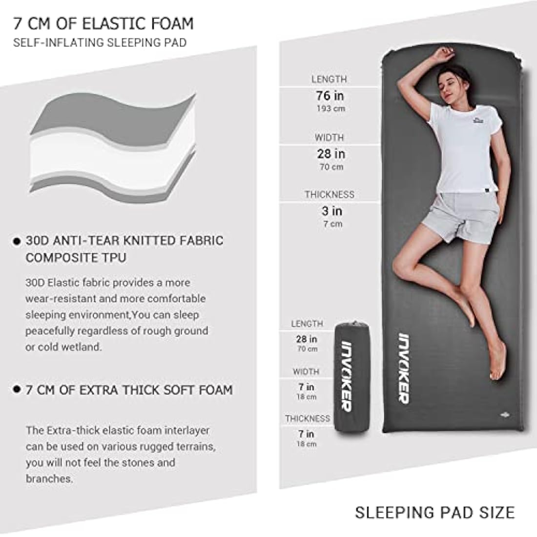 Self-Inflating Memory Foam Camping Sleeping Mat | 3" Thick