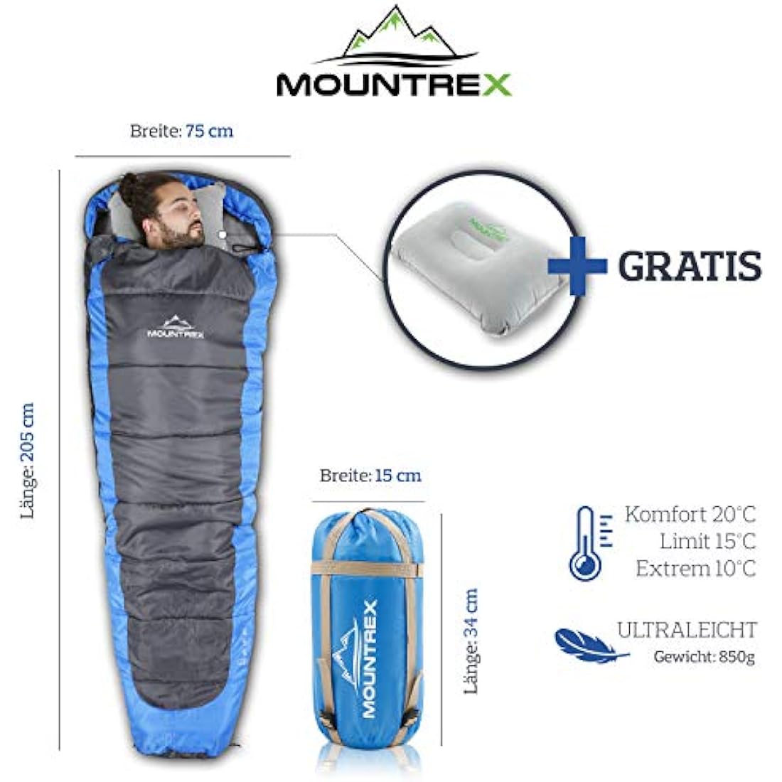 Mountrex Ultralight Mummy Sleeping Bag – Compact Summer Gear with Pillow