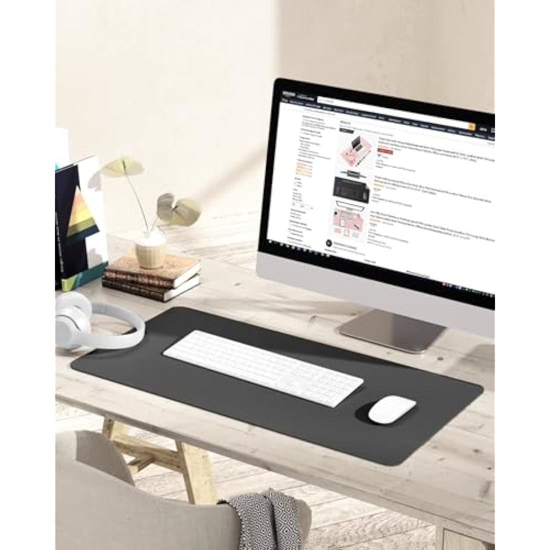 YSAGi Leather Desk Pad – Waterproof Non-Slip Office Writing Mat, Dark Gray