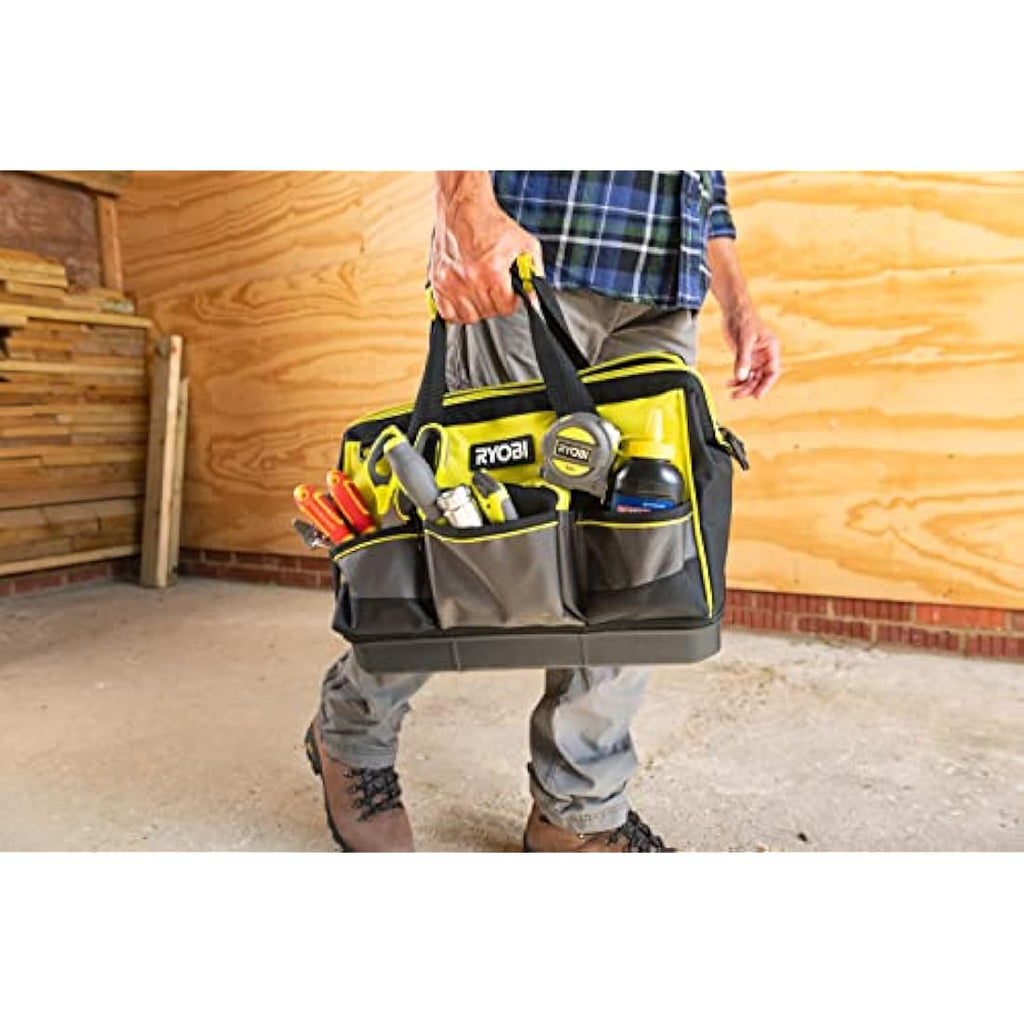 Ryobi Small Tool Bag - Heavy Duty 13 Pocket Storage with Hard Bottom