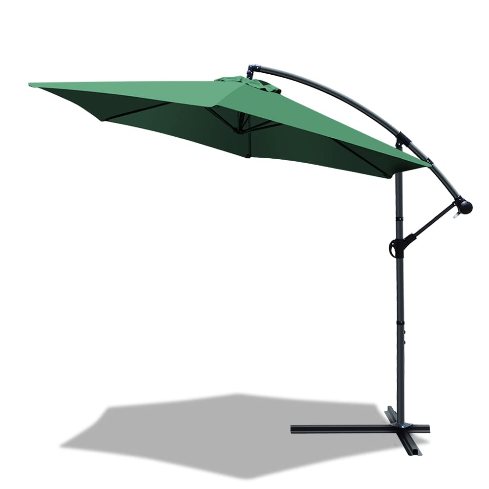 VOUNOT 3m Cantilever Garden Parasol – Tilting Banana Patio Umbrella, Green