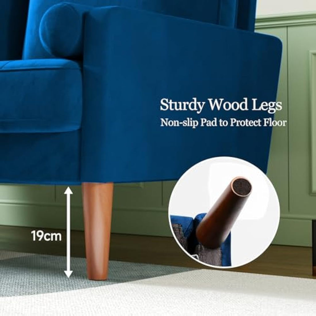 Vesgantti 2 Seater Blue Velvet Sofa – Modern Loveseat with Wood Legs