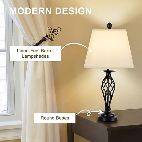 Depuley 3-Piece Lamp Set | Modern Floor and Table Lamps with Linen Shades