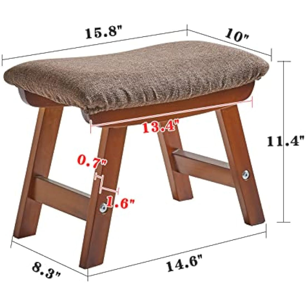 Aibiju Wooden Footstool – Padded Beech Wood Ottoman with Removable Cover