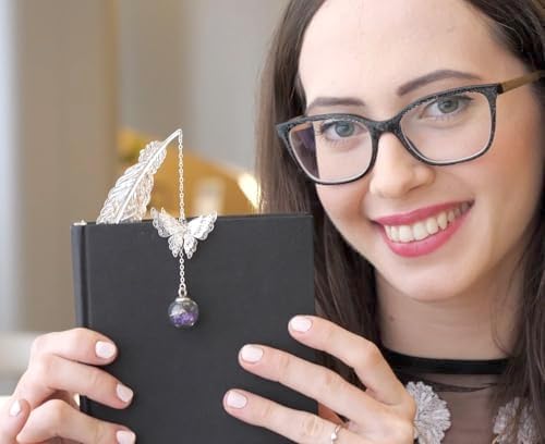 Toirxarn Silver Feather Bookmark with 3D Butterfly Charm & Gift Box