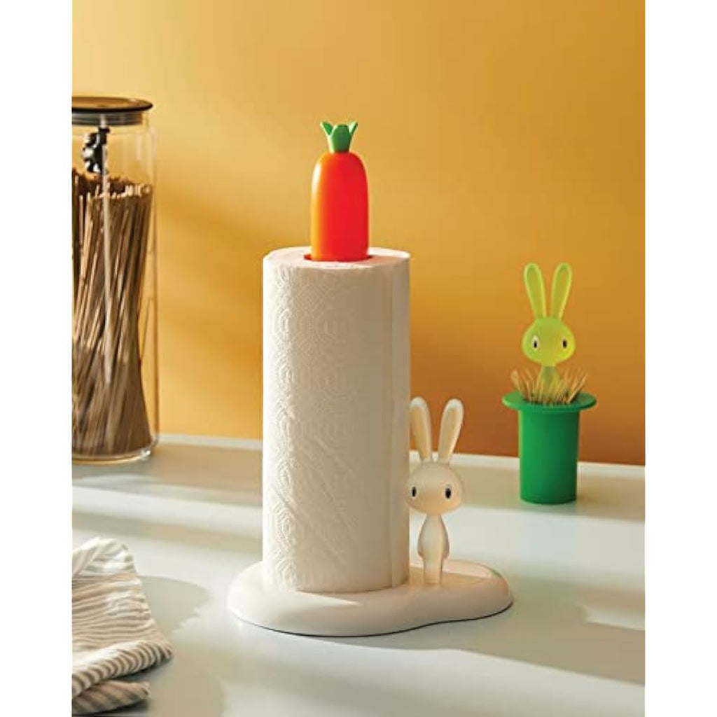 Alessi Bunny and Carrot Kitchen Roll Holder - White Resin Paper Towel Stand