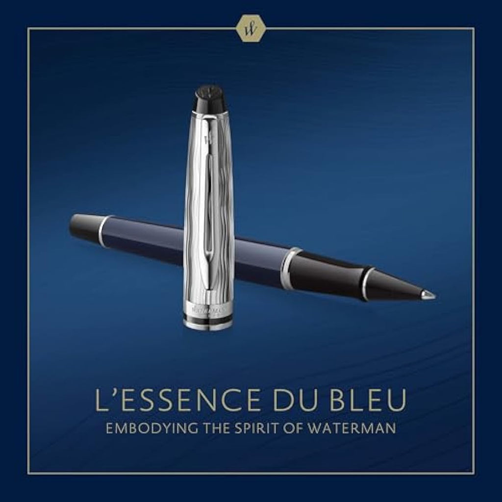 Waterman Expert Rollerball Pen - Blue Lacquer & Metal Chiselled Cap