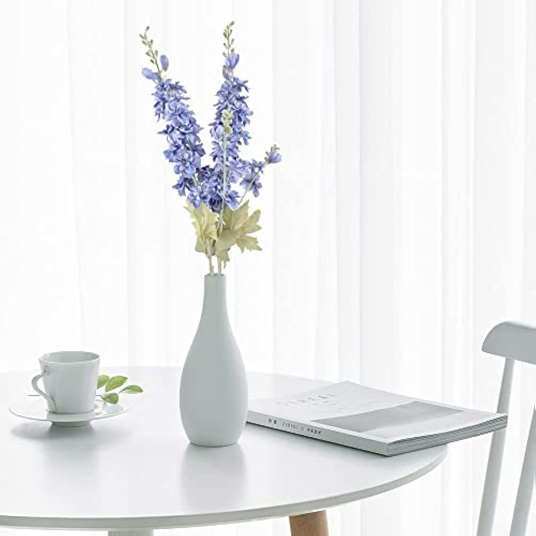 2Pcs Artificial Delphinium Silk Flowers – 33.5" Blue Faux Stems