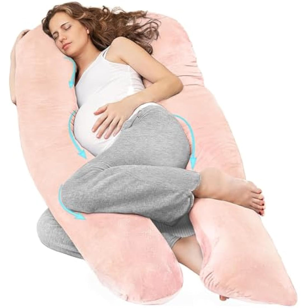 Nuliie U-Shaped Pregnancy Pillow - Full Body Maternity Support, Pink Velvet