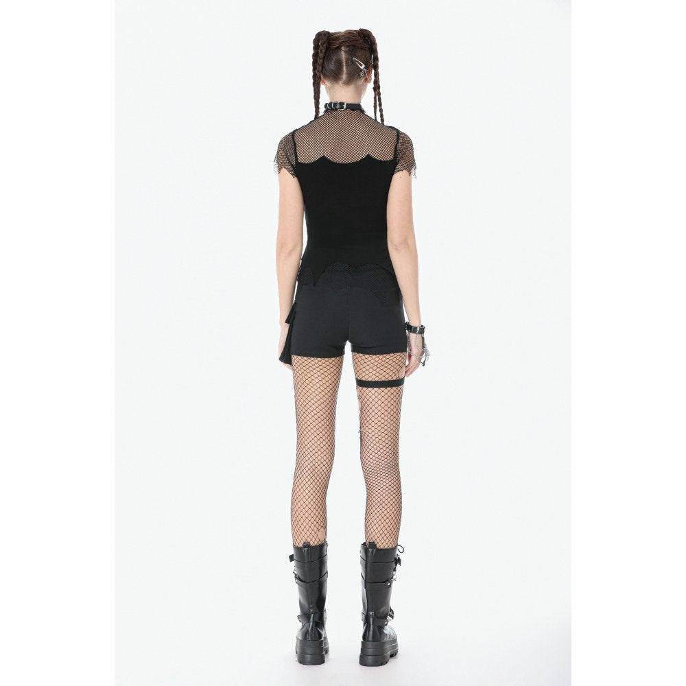 Dark in Love Dark Punk Mesh Chain Top | Gothic Fishnet High-Neck Shirt