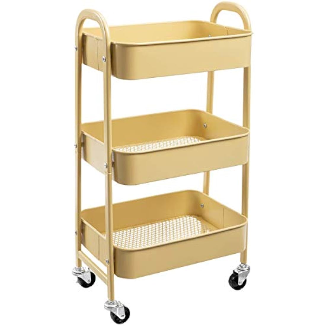 DOEWORKS 3-Tier Metal Rolling Utility Cart – Slim Storage Trolley, Khaki