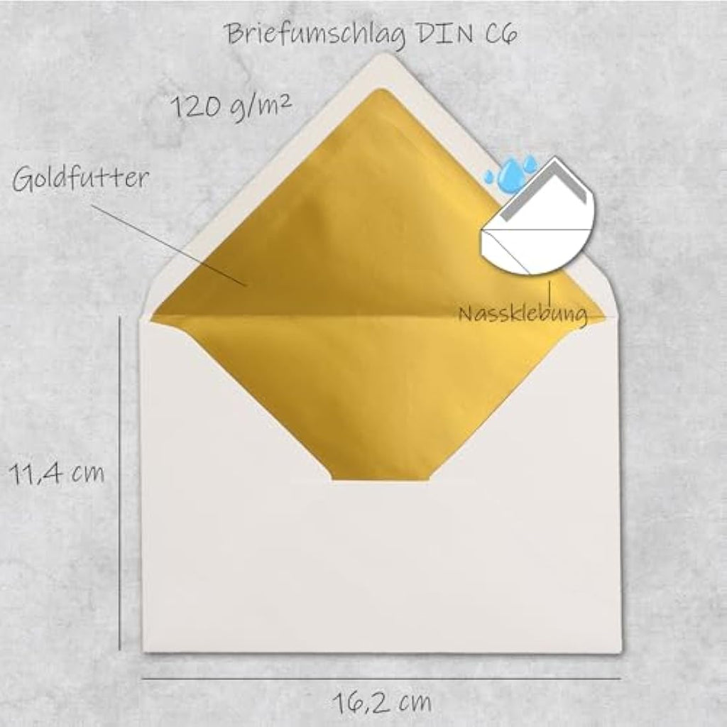 Neuser C6 Envelopes - White with Gold Metallic Lining - 120g/m² (100 Pack)