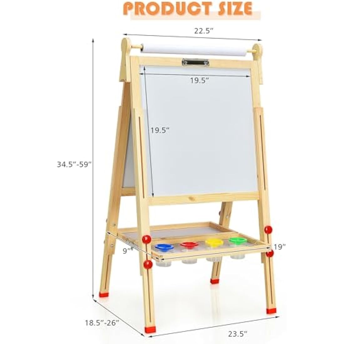 EAQ Kids Wooden Art Easel | Height Adjustable 3-in-1 Drawing Board